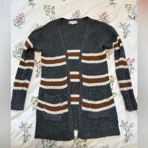 Pink Rose Grey Striped Cardigan